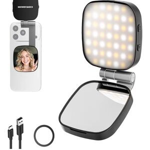 Black LED Selfie Light with Mirror for Smartphones